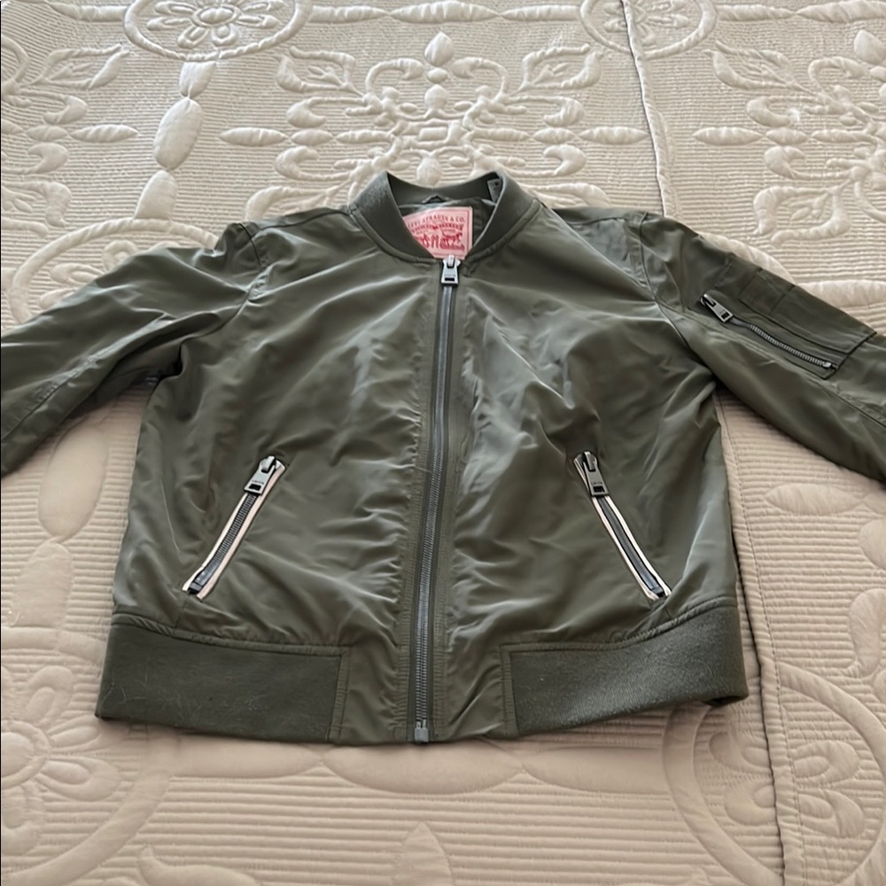 Kids Olive Green Bomber Jacket